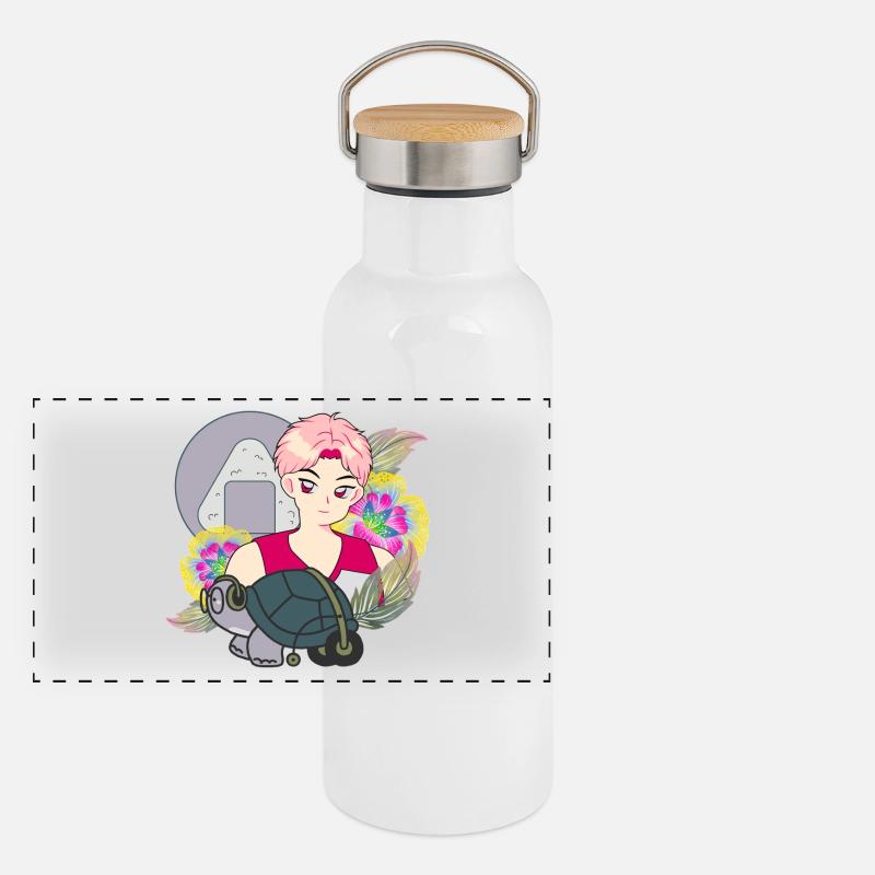 Anime-Junge und Schildkröte mit Walker-Kunst Panorama Thermosflasche mit Bambusdeckel