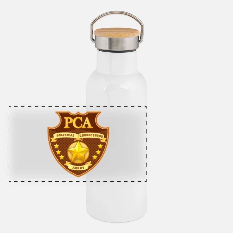 Political Correctness Agent Badge Panoramic Thermal Bottle with Bamboo Lid