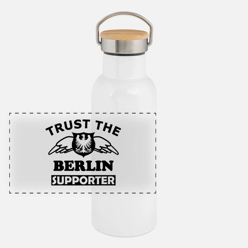 Berlin Text Design White Panoramic Thermal Bottle with Bamboo Lid