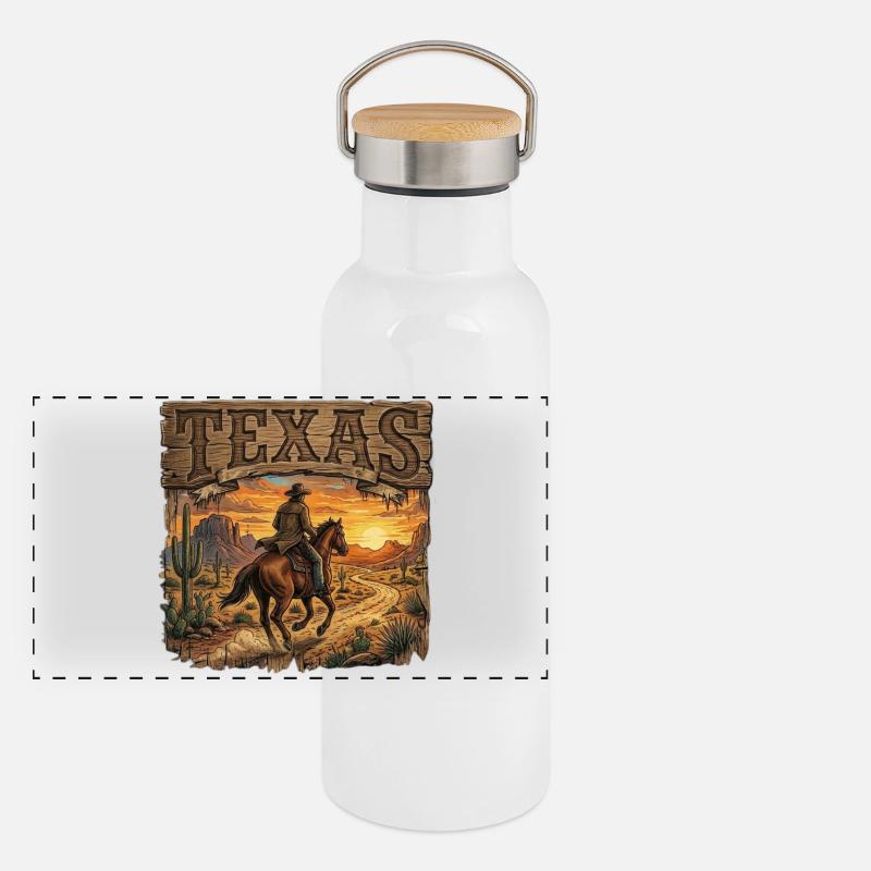 Texan Sunset Rider Panorama Thermosflasche mit Bambusdeckel