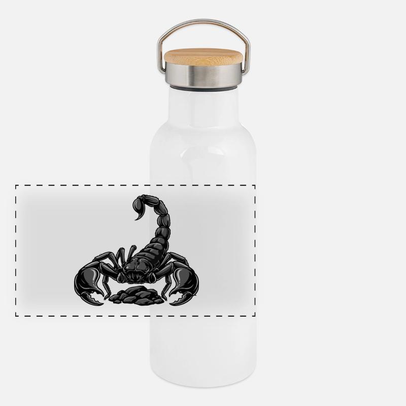 Schwarzer Skorpion-Kaiser Stachel-Spinnen-Tattoo Panorama Thermosflasche mit Bambusdeckel