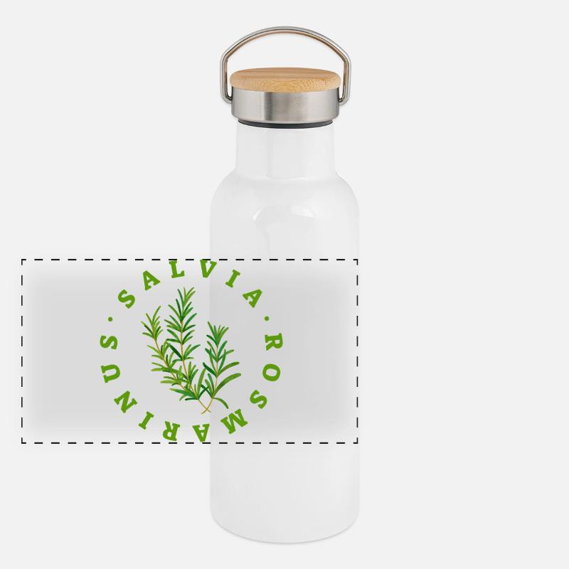 Rosemary Circular Botanical Emblem Panoramic Thermal Bottle with Bamboo Lid