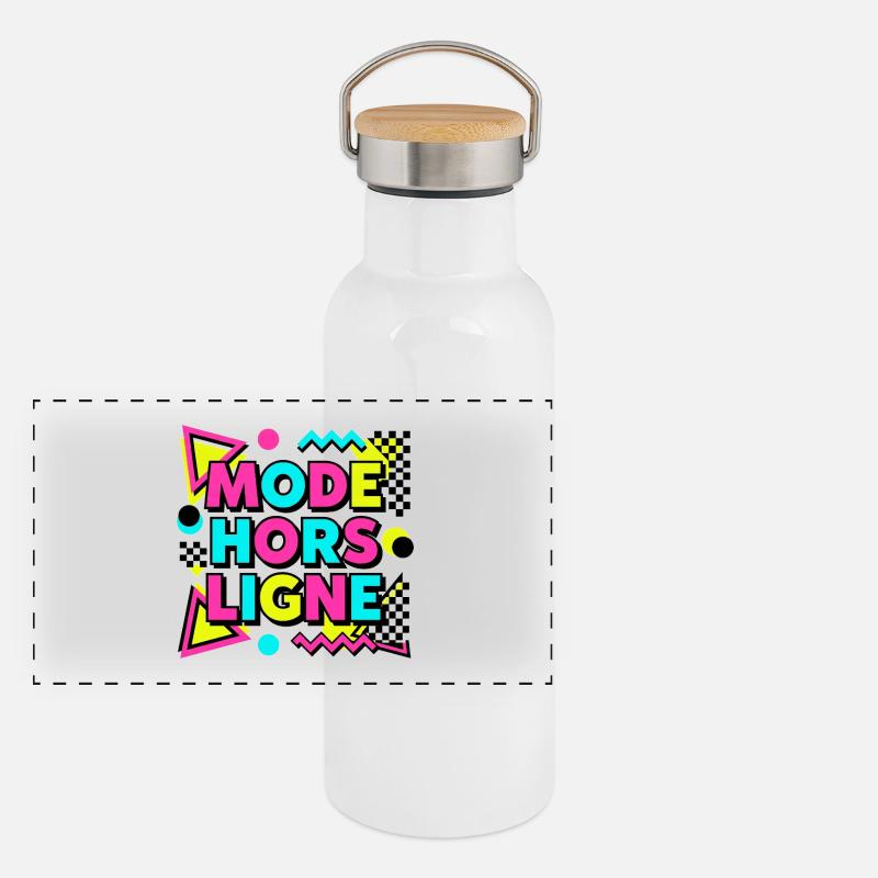 Tshirt. Mode Hors Ligne Introverti Rétro 90s Gourde isotherme avec bouchon en bambou