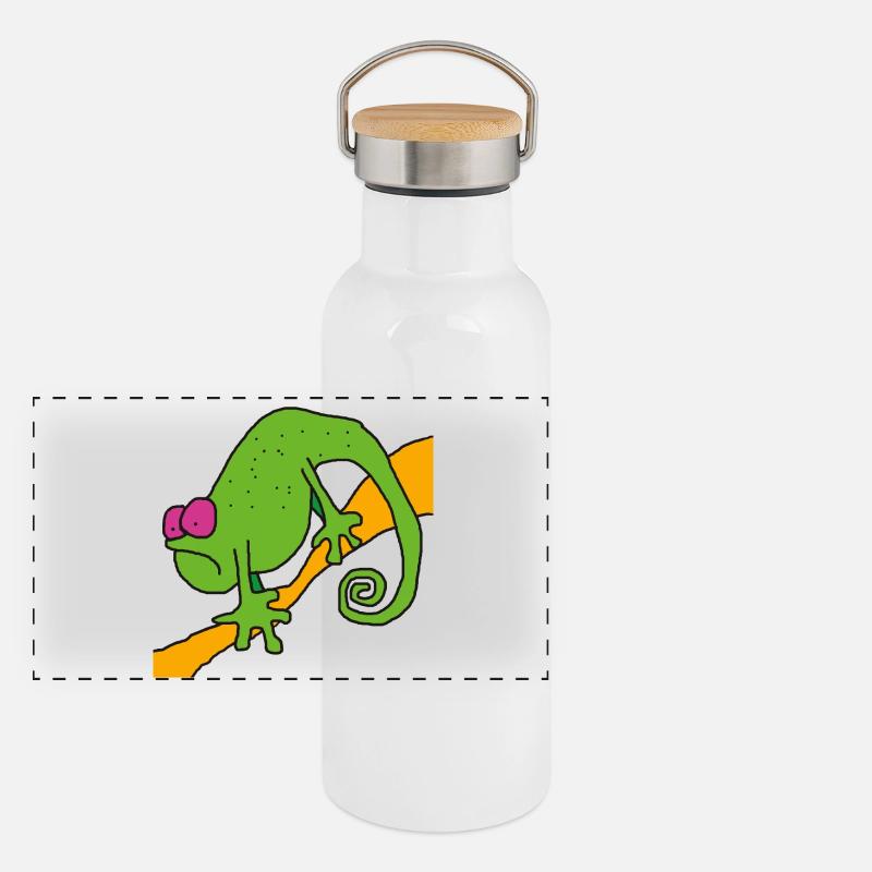 Chamaeleon am Ast – bunte Pop-Illustration Panorama Thermosflasche mit Bambusdeckel