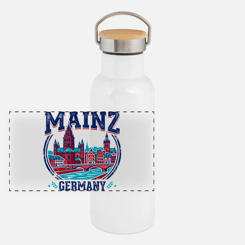 Mainz Germany Cathedral Rhine River Emblem Panorama Thermosflasche mit Bambusdeckel