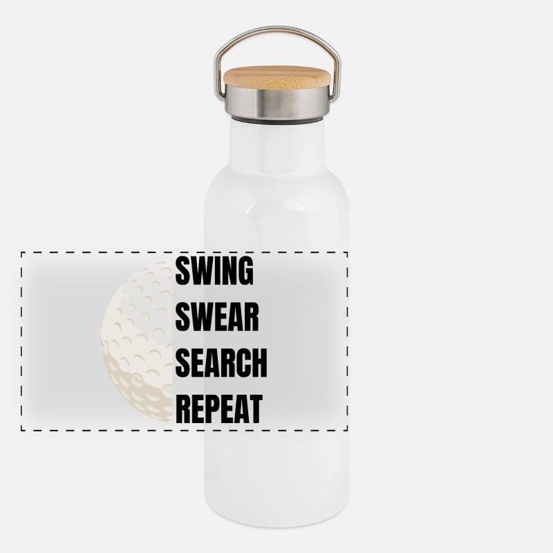 Swing Swear Search Repeat - Golfslogan Panorama Thermosflasche mit Bambusdeckel