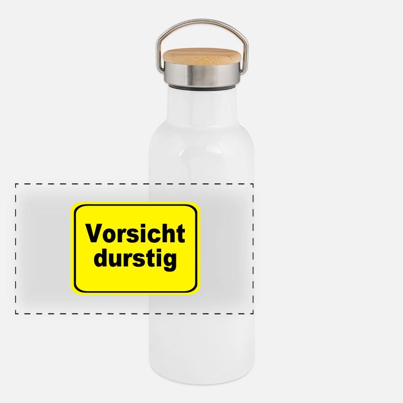 Fun Party Spruch Statement Vorsicht durstig (25) Panorama Thermosflasche mit Bambusdeckel