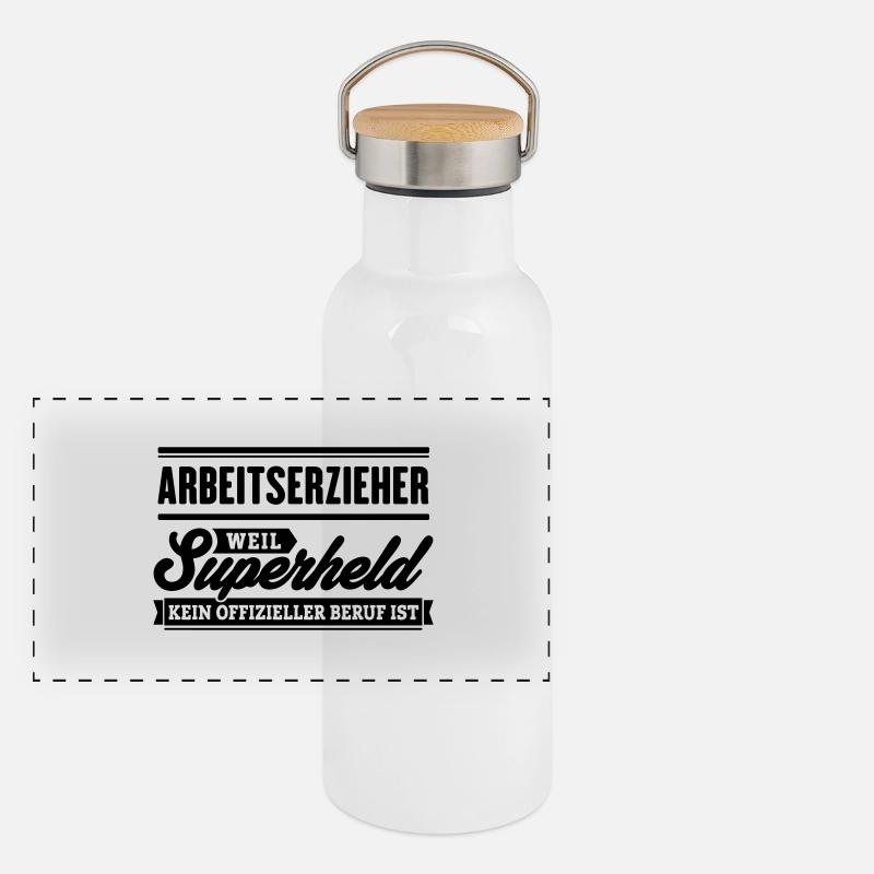 Superheld Arbeitserzieher Panorama Thermosflasche mit Bambusdeckel
