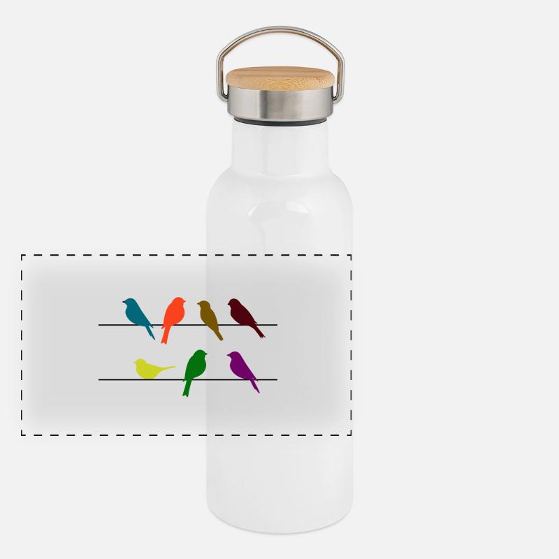 Swallow birds - Panoramic Thermal Bottle with Bamboo Lid - white
