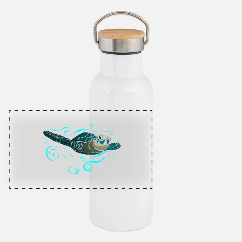 Wasserschildkröte Panorama Thermosflasche mit Bambusdeckel