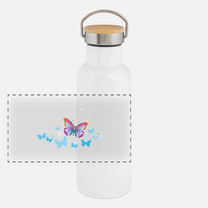Papillons Papillons Insectes Printemps Été Gourde isotherme avec bouchon en bambou