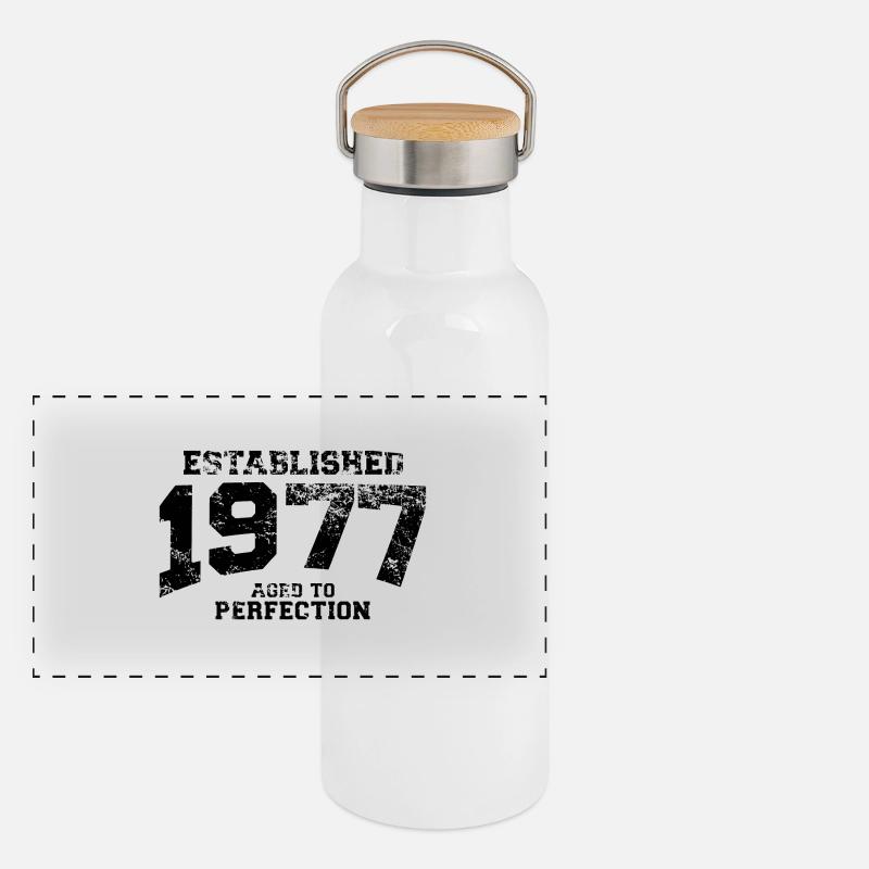 established 1977 - aged to perfection(fr) Gourde isotherme avec bouchon en bambou