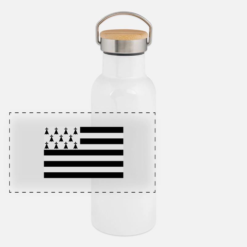 Drapeau Bretagne - Gwenn ha du Gourde isotherme avec bouchon en bambou