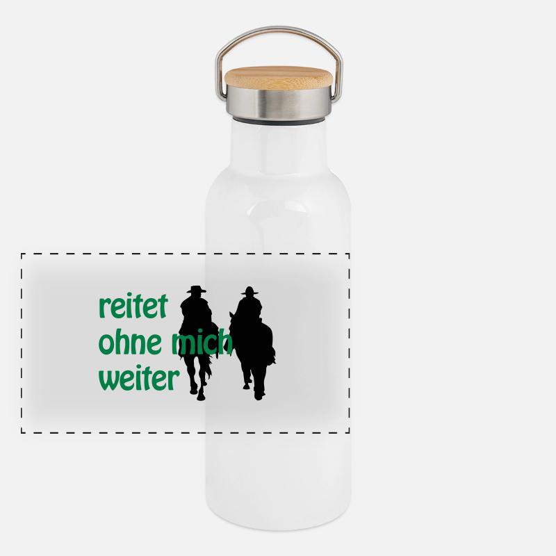 Reitet ohne mich weiter Panorama Thermosflasche mit Bambusdeckel