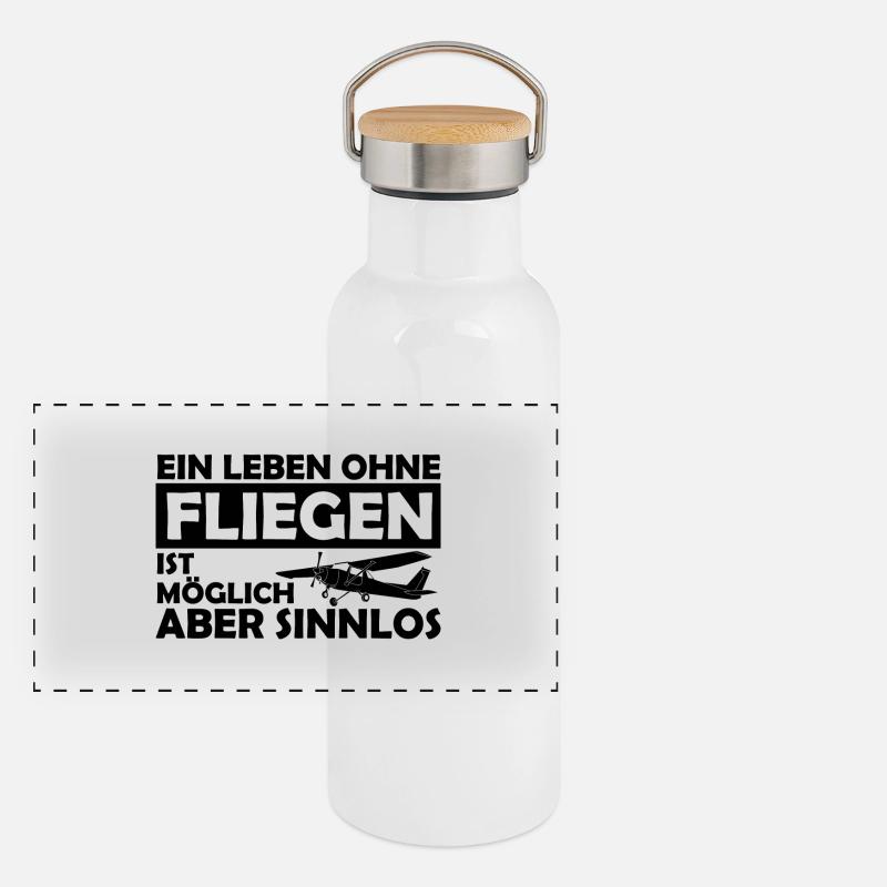 Motorflieger Pilot lustig Geschenk Spruch schwarz Panorama Thermosflasche mit Bambusdeckel