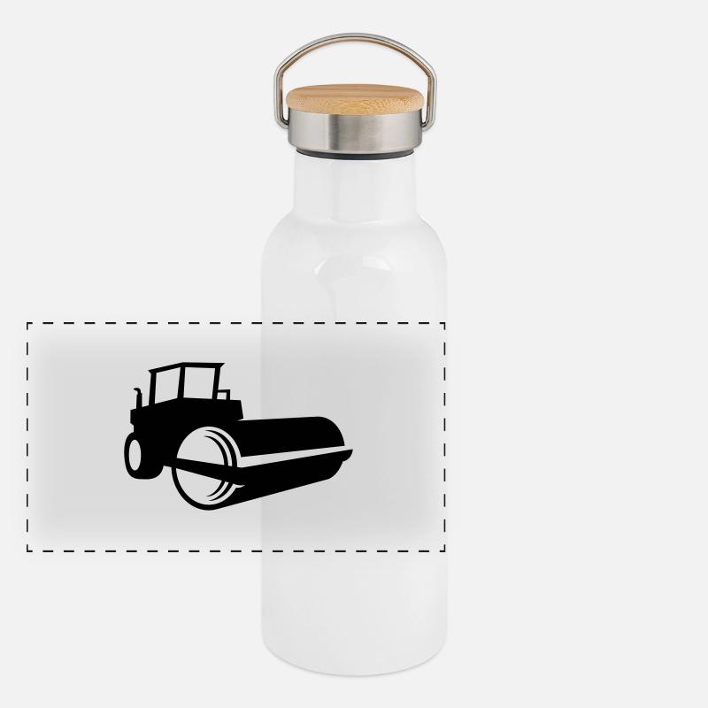 Dampfwalze Shadow - 1 Farb Vektor Panorama Thermosflasche mit Bambusdeckel