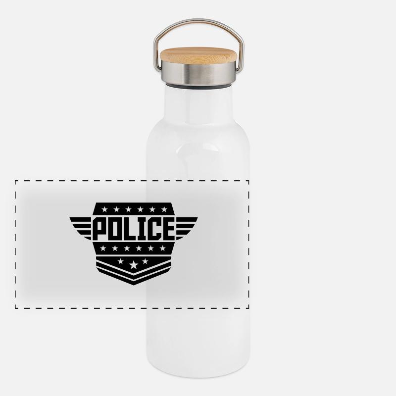 Police Wappen Rang Abzeichen Panorama Thermosflasche mit Bambusdeckel