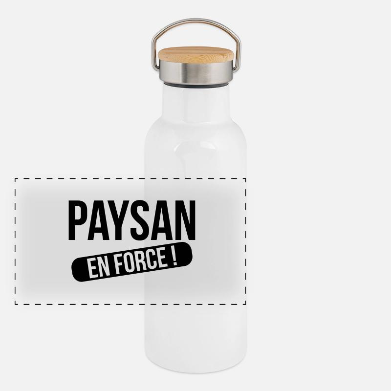Paysan en force ! Gourde isotherme avec bouchon en bambou