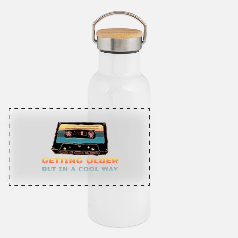 Retro Kassette Oldschool Panorama Thermosflasche mit Bambusdeckel