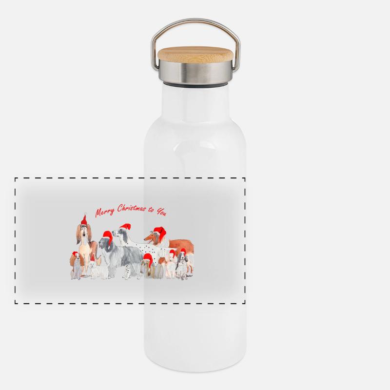 Weihnachtshunde - Weihnachtshunde 3 - Panorama Thermosflasche mit Bambusdeckel - Weiß