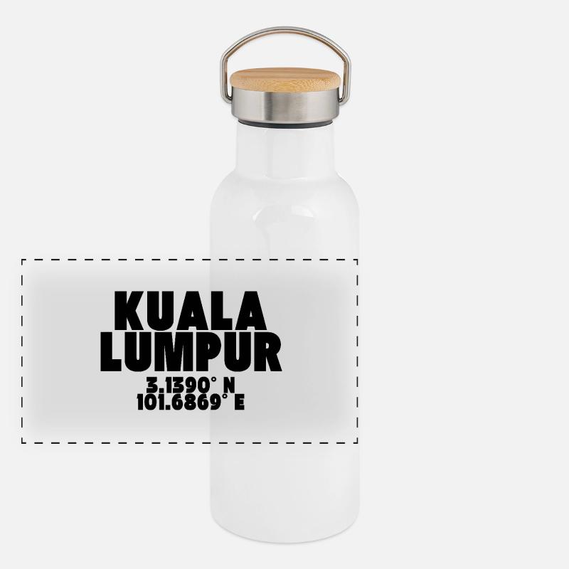 Kuala Lumpur - Conception avec coordonnées Gourde isotherme avec bouchon en bambou
