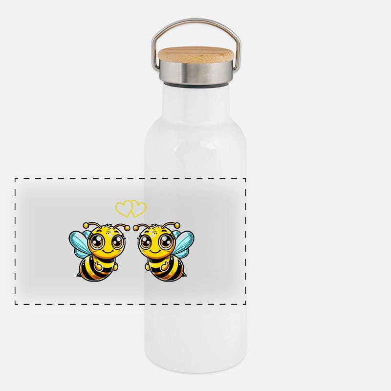 Bee Cartoon Comic Love Panoramic Thermal Bottle with Bamboo Lid