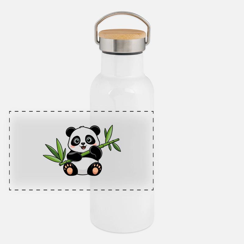 Glücklicher Panda mit Bambus Panorama Thermosflasche mit Bambusdeckel