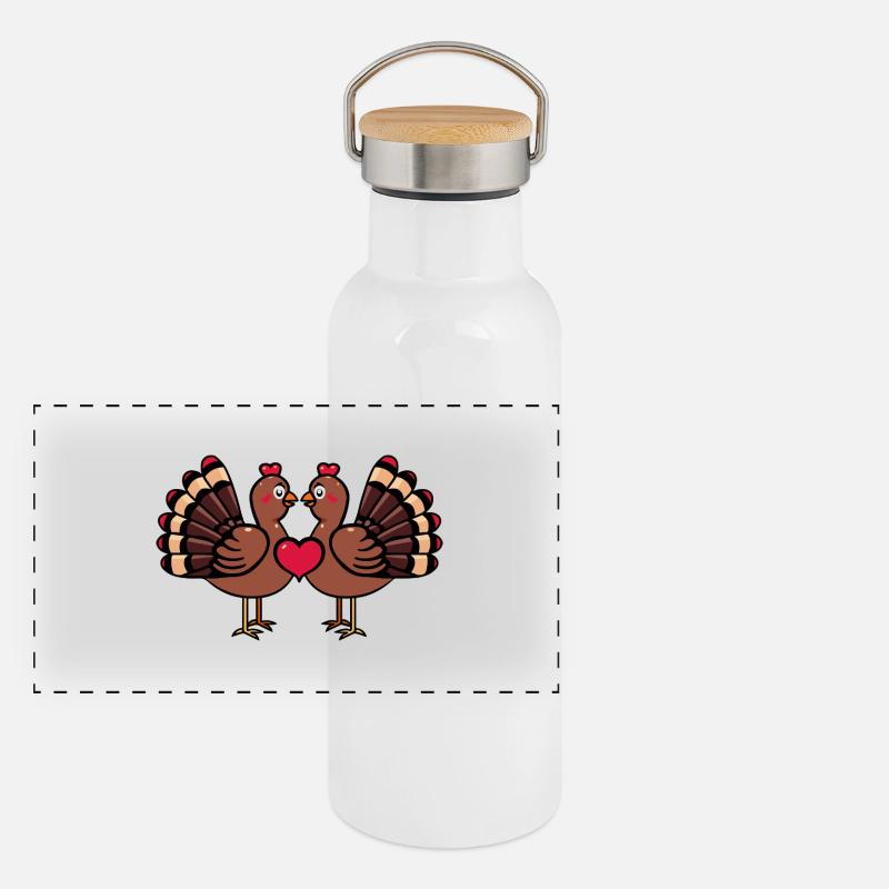 Truthahn Paar Valentinstag Panorama Thermosflasche mit Bambusdeckel
