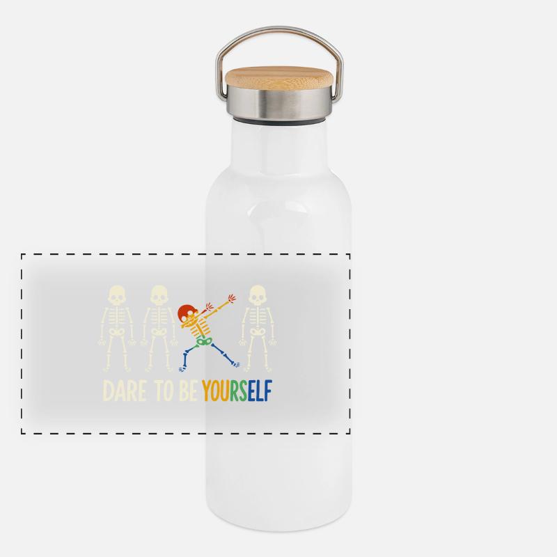 Squelette de Dabbing Coloré « Dare To Be Yourself » Gourde isotherme avec bouchon en bambou