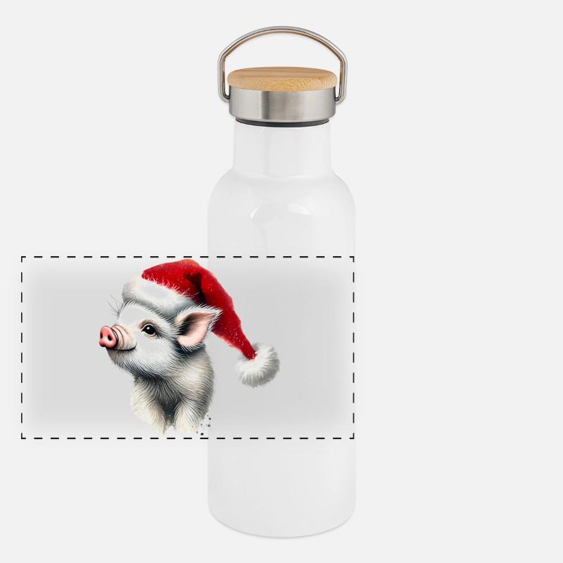 Christmas piglet with Santa hat Panoramic Thermal Bottle with Bamboo Lid