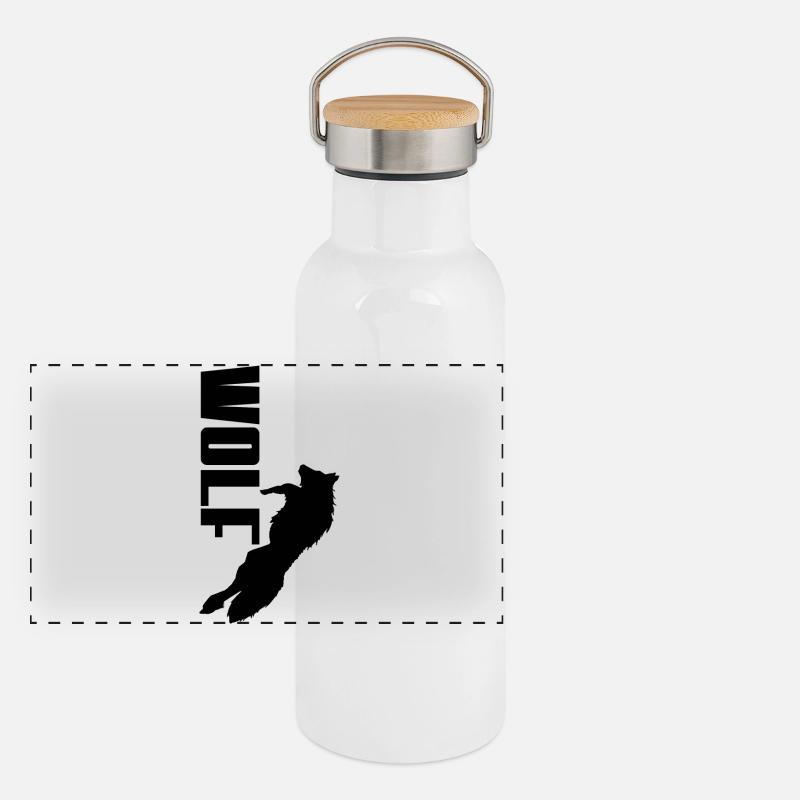 Wolf Logo Panorama Thermosflasche mit Bambusdeckel
