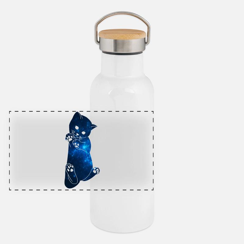 Galaxy Cat [Bleu] Gourde isotherme avec bouchon en bambou