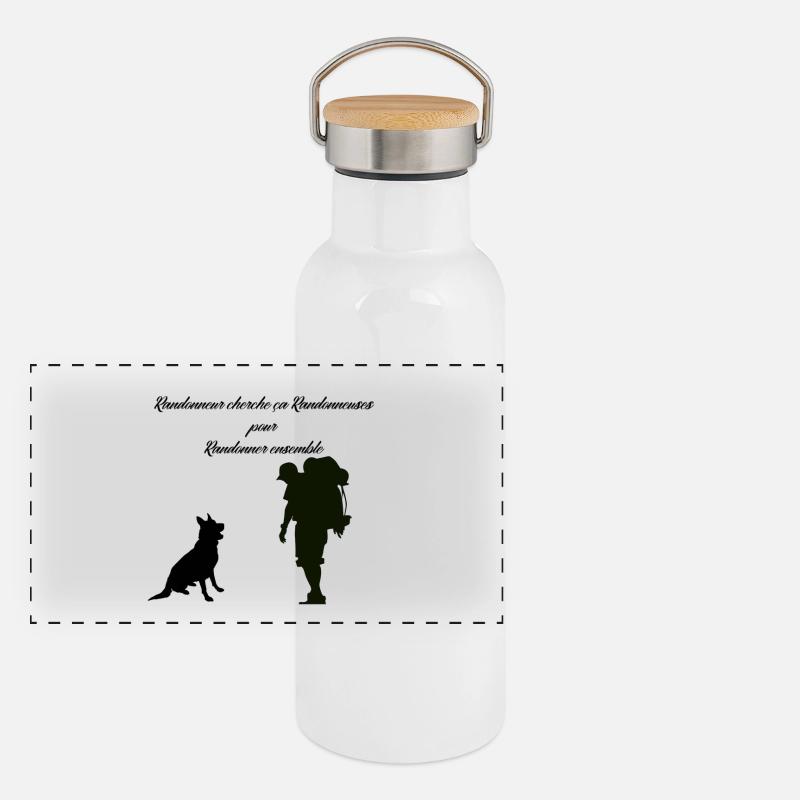 Wanderer sucht Wanderer Panorama Thermosflasche mit Bambusdeckel