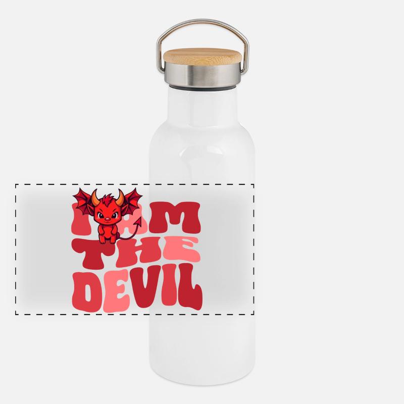 Teufel Devil böse Hausdrachen Ehefrau Panorama Thermosflasche mit Bambusdeckel