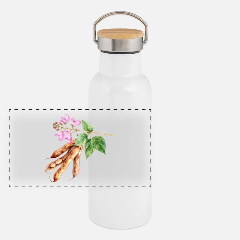 Normale Bohnen – Aquarell Panorama Thermosflasche mit Bambusdeckel