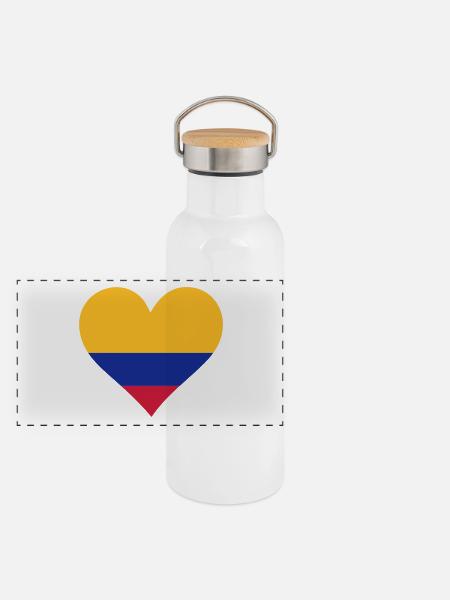 Un Cœur pour la Colombie - Gourde isotherme avec bouchon en bambou - blanc - Devant