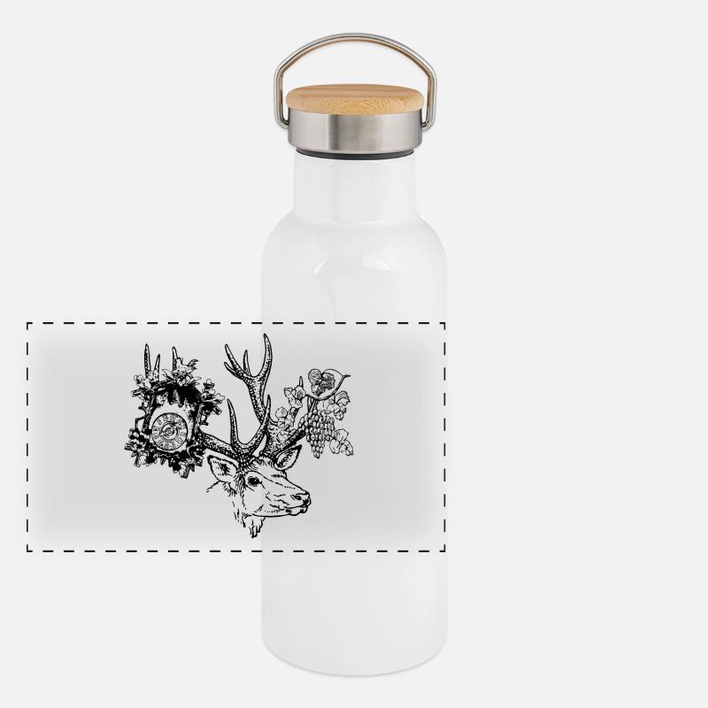 Deer with clock and grapes Panoramic Thermal Bottle with Bamboo Lid