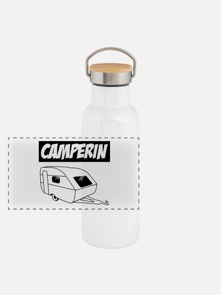 Camperin - Die besten Frauen der Welt! - Panorama Thermosflasche mit Bambusdeckel - Weiß - Vorne