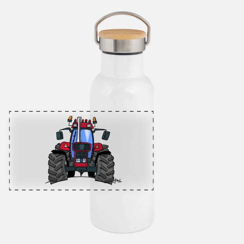 340 Red tractor Panorama Thermosflasche mit Bambusdeckel