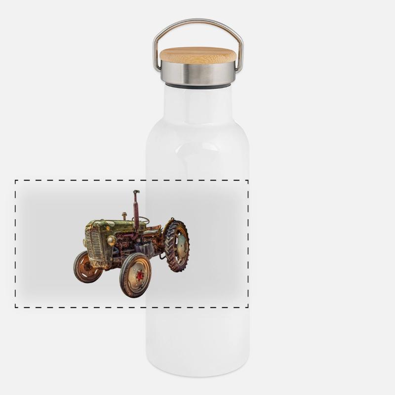 green tractor classic car Panoramic Thermal Bottle with Bamboo Lid