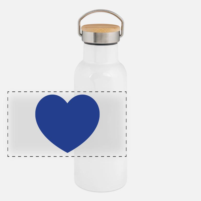 Coeur bleu foncé Gourde isotherme avec bouchon en bambou