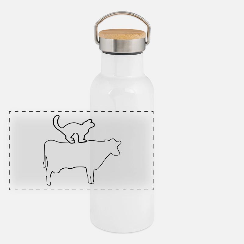 Chat vache Gourde isotherme avec bouchon en bambou