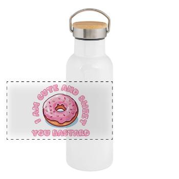I am Cute and sweet you Bastard! - Panoramic Thermal Bottle with Bamboo Lid - white - Front