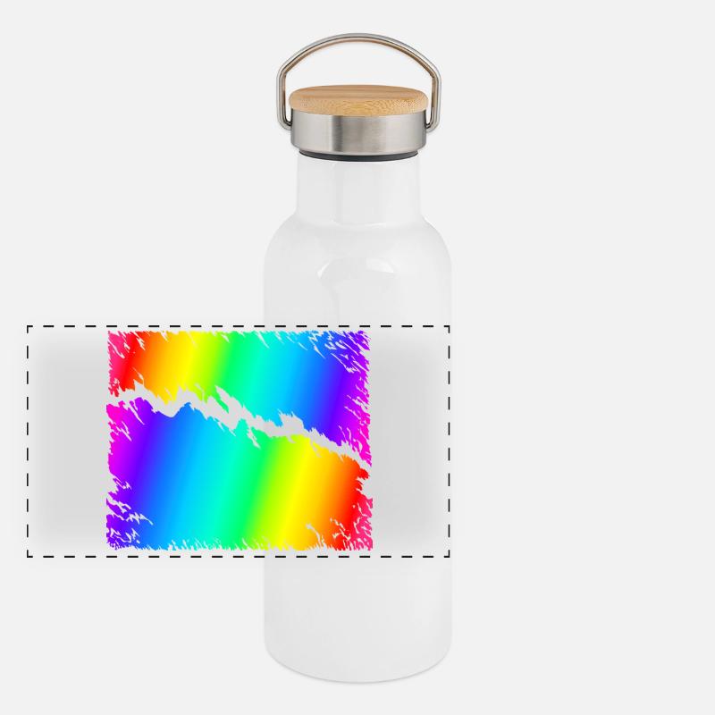 bunter Regenbogen Panorama Thermosflasche mit Bambusdeckel