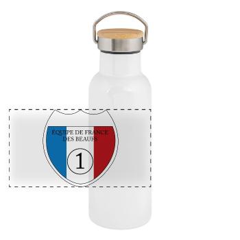 Equipe de France des Beaufs - Gourde isotherme avec bouchon en bambou - blanc - Devant