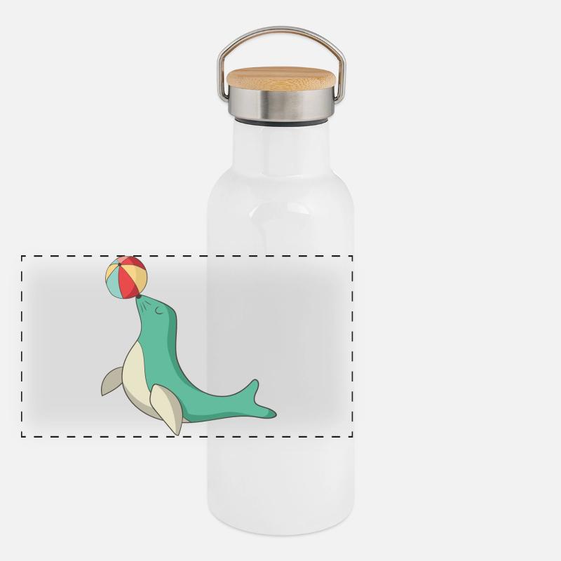 Seehund Panorama Thermosflasche mit Bambusdeckel