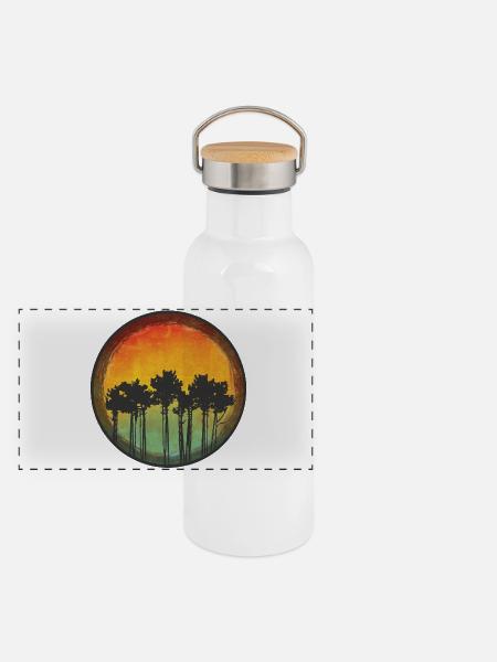 Pinien auf einer Düne - Panorama Thermosflasche mit Bambusdeckel - Weiß