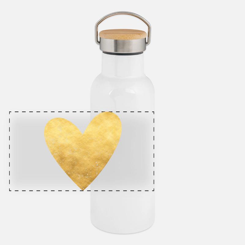Herz gold Symbol Liebe Geschenkidee Panorama Thermosflasche mit Bambusdeckel