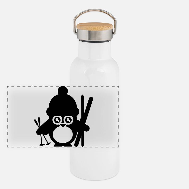 wintersport humor pinguin Panorama Thermosflasche mit Bambusdeckel