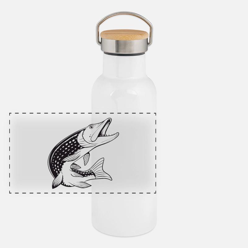 Brochet - Pêche - Pêche - Pêcheurs Gourde isotherme avec bouchon en bambou